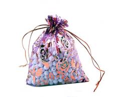 Zhiheng 100 Organza Hochzeit Party Geschenktüten Rose Muster Sheer Kordelzug Beutel Schmuck Geschenk Beutel Geschenk Weihnachten Party Favor Taschen 5x7 Violett