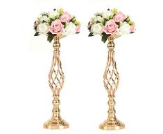 LANLONG 2 Stück Metall Gold Kerzenhalter Road Lead Tisch Tafelaufsatz Stumpenkerzenhalter für Hochzeit Kerzenleuchter Blumen Vasen 20.5 Gold
