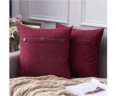 MIULEE Dekorative Lendenwirbel-Kissenbezüge, Landhaus-Stil, Leinen, Kissenbezüge, Vintage-Dekor, Beige für Couch Sofa Schlafzimmer Auto 2 Pieces, 20x20 Three Button-Cranberry Red