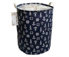 FANKANGzzkx Aufbewahrungskorb, für Kinderzimmer, Leinen, Kordelzug, Wäschekorb, faltbar mit wasserdichter PE-Beschichtung, große Aufbewahrungskörbe für Kinder, Jungen und Mädchen, Büro, Schlafzimmer, Kleidung, Spielzeug Navy Anchor