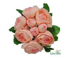 LitoTree Künstliche Blumen Seidenblumen Rosen Winter Blumenstrauß Vintage Fake Blumen mit 9 Köpfen Kamelie für Hochzeit Zuhause Party und Garten Dekoration pfirsich