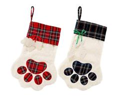 Homeme Mehome 2 Stück Haustier Weihnachtsstrumpf 45,7 cm Hund Pfotenabdruckmuster Strümpfe Kamin hängende Strümpfe für Haustier und Weihnachten, Weihnachtsdekoration