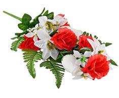 Home-X Blumenstrauß aus künstlichen Rosen, Weihnachtsstern und Nelken, Brautsträuße, Hochzeit, Tischdekoration für Weihnachten, Zuhause, Büro, Partys, Braut- und Hochzeitsdekoration, 53 cm L