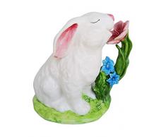 Blue Sky Keramik-Figur, Hasen-riechende Blumen, Mehrfarbig