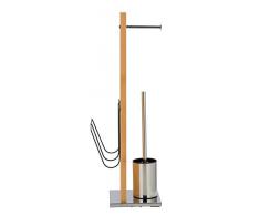 WENKO Stand WC-Garnitur Portofino mit Zeitungshalter, Toilettenpapierhalter und WC-Bürstenhalter, aus echtem Bambus und rostfreiem Edelstahl, 24,5 x 68 x 22,5 cm, Braun