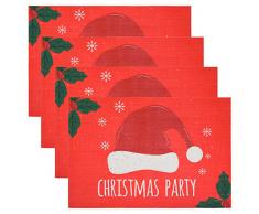 DearHouse Set von 4 Weihnachtstischsets, hitzebeständig, waschbare Tischsets für Küche Esstisch Dekoration Red Hat Mat
