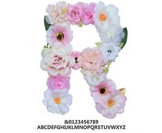 ZHENHAN Künstliche Ornamente mit Blumen-Buchstabe/Zahl, 20 x 13 x 3 cm, zum Aufhängen an Vordertür und Wand, Heimdekoration, für Babyparty, Jahrestag, Geburtstag, Babyzimmer, R, 1 Letter