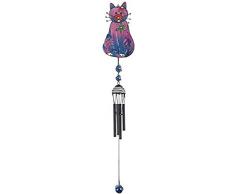 StealStreet ss-g-99952 schwarz beschichtet Gems Katze mit Fisch Knochen Decor Windspiel zum Aufhängen