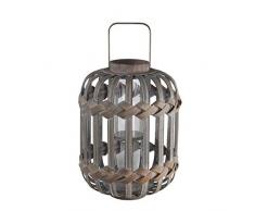 Benjara Laterne, trommelförmig, Bambus und Glas, Grau