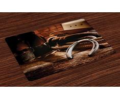 Lunarable Western Tischsets 4er Set Boho Folklore Materialien Klassisch Stil Roper Boots Equestrian Life Icons Heels View Waschbare Stoff-Tischsets für Esszimmer, Küche, Tischdekoration, Braun