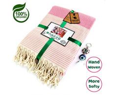 HAZZE Handtuch aus biologischem Pestemal, 100 x 180 cm, handgewebt, sehr weich, schnell trocknend, saugfähig, für Strand, Bad, Spa, Hammam, Saunatuch. Rose