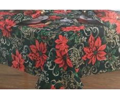 Elrene Majestic Weihnachtsstern Weihnachten Bedruckter Stoff Damast Tischdecke 60 X 84 Rectangle Green, Red, Gold