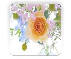 Rikki Knight Kühlschrankmagnet, Motiv: Frühlingsstrauß mit Rosen auf Weißem Design, quadratisch, Gelb