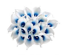 Houda Calla-Lilie, Kunstblumen, künstliche Blumen, Party-Dekoration, Blumenstrauß aus PU, echte Haptik, 10 Stück White Blue 20 Pcs