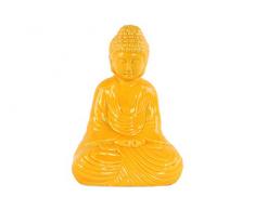 Urban Trends Keramik Meditierender Buddha Figur mit abgerundeten Ushnisha in Dhyana Mudra-in Glanz-Finish, gelb