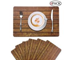 GENNISSY Platzdeckchen mit Holzstruktur, Retro-Holz, hitzebeständig, waschbar, Tischsets für Esstisch, 6er-Set Retro Tischset mit Holzstreifen