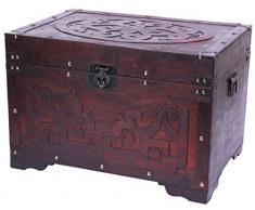 Vintiquewise QI003426.L Klassischer Truhe, Kirschholz, mit Laubsägen