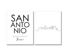N&T City Skyline Wand Décor Prints – Set 2 Stück (8 x 10) Art Fotos – Typografie minimalistische Poster 8x10 San Antonio