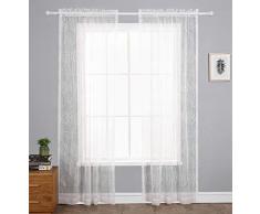 Cherhoo Pfingstrose Floral Gaze bestickt Stange Pocket Sheer Gardine für Schlafzimmer Wohnzimmer mit großen Rost Blumen Design Tüll Sheer Shimmer Vorhänge Hochzeit (2 Paneele, 52 B x 246 cm lang, weiß)