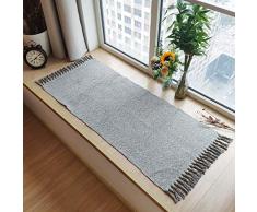 USTIDE Baumwolle, wendbar Teppich Flickenteppich mit einer Hand mit Multicolor Diele für Waschküche Küche Badezimmer Schlafzimmer dormat, baumwolle, Light Gray&white, 23.6x70
