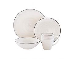 Elle Décor 7413-16-RB Tafelservice Whitestone, rund, 16-teilig, Steingut, 4 Speiseteller, 4 Salatschüsseln, 4 Becher, Geschenk für besondere Anlässe oder Geburtstag, 27,9 cm, Weiß