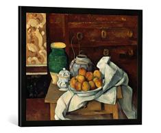 Gerahmtes Bild von Paul Cézanne Stilleben, Kunstdruck im hochwertigen handgefertigten Bilder-Rahmen, 70x50 cm, Schwarz matt