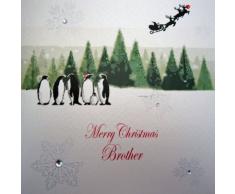 WHITE COTTON CARDS X40 Weihnachtskarte, englische Aufschrift Merry Christmas Brother, handgefertigt, Weiß