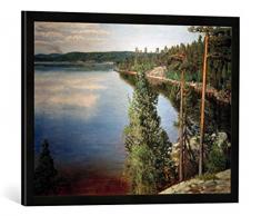 Gerahmtes Bild von Akseli Gallen-Kallela Landschaft in Ruovesi, Kunstdruck im hochwertigen handgefertigten Bilder-Rahmen, 70x50 cm, Schwarz matt