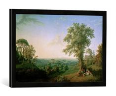 Gerahmtes Bild von Jakob Philipp Hackert Ansicht der Stadt Rom vom Park der Villa Conti in Frascati, Kunstdruck im hochwertigen handgefertigten Bilder-Rahmen, 60x40 cm, Schwarz matt