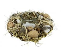 Natur-Windlicht Teelicht mit Eier, Federn und Glaseinsatz, Deko Kranz mit Blüten, Teelichthalter, Dekokranz, Kerzenhalter, Frühlingskranz, Teelichtkranz, Tischdeko, Frühjahr, Ostern, Osterdeko