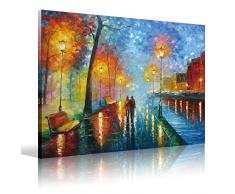 eatco HD Art Holz gerahmt HD gedehnt fertig zum Aufhängen auf Leinwand, romantisches Ölgemälde 1 Stück Walk auf der Seite der See Prints auf Leinwand, Palette Messer Malerei 20*24 inch(50x60cm)1pc P2-size