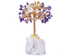 TUMBEELLUWA Tumebelluwa Heilender Quarz Geldbaum Trommelsteine Bonsai Home & Office Feng Shui Dekor für Glück und Reichtum 4.5in Violett und Gelb