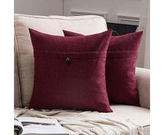 MIULEE Dekorative Lendenwirbel-Kissenbezüge, Landhaus-Stil, Leinen, Kissenbezüge, Vintage-Dekor, Beige für Couch Sofa Schlafzimmer Auto 2 Pieces, 20x20 Single Button-Cranberry Red