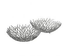 Benjara Dekoschalen mit Zweigen, Metall, silberfarben, 2 Stück