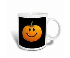 3dRose orange Kürbis Gesicht auf Black-Cute Happy Halloween Jack O Laterne Cartoon-Fun Smileys Becher, Keramik, weiß, 10,16 x 7,62 x 9,52 cm