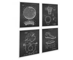 Gnosis Picture Archive Basketball Decor Set von 4 ungerahmt Wand Kunst Basketball Gifts Jungen Basketball Kinderzimmer Decor Patente Basketball chk4 a