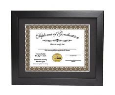 creativepf [11 x 14BK] schwarz Diplom Rahmen mit 11 x 35,6 cm weiße Matte zu halten 8,5 von 27,9 cm Graduation Dokumente W/Ständer und Wand Aufhänger, holz, Black Matting-Black Frame, Black Mat Holds 8.5x11