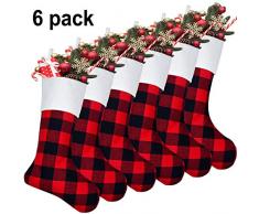 Senneny 6 Stück Weihnachtsstrümpfe – 45,7 cm rot schwarz Buffalo Plaid Weihnachtsstrümpfe Kamin hängende Strümpfe für Familie Weihnachten Dekoration Urlaub Jahreszeit Party Decor