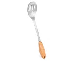 Internet s Best Edelstahl und Bambus Servierlöffel mit Schlitzen | massiv Kochen Buffet Löffel | Holz Küchenhelfer