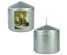 Sentri Decor 3 x 3 Stumpenkerzen, Grau, 7,6 x 7,6 cm, silberfarben