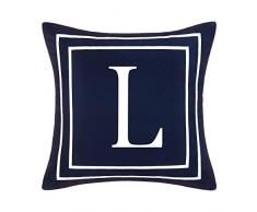BLEUM CADE Blauer Kissenbezug mit englischem Alphabet Sofas, Bett, Stuhl, Auto 18 x 18 Dunkelblau L