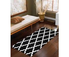 The Home Talk Teppich, marokkanischer Baumwolle, handgewebt, mit bedrucktem Überwurf, Küchenteppich, rutschfeste Unterseite, für den Innenbereich, für Badezimmer, Schlafzimmer, Küche, 50,8 x 101,6 cm, Schwarz, 2 Stück