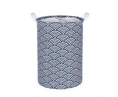 Zeroomade Wäschekorb mit Kordelzug, wasserdicht, groß, rund, faltbar, mit robusten Griffen (11 Farben), Baumwoll-Leinen und PE-Beschichtung, E-Blue Wave, Large