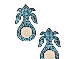 Store Indya, Set 2 Metall Votivkerze Teelichthalter Handarbeit im traditionellen Home Festliche Dekorationen, Aluminium, blau, L x B x H- 5 x 2.5 x 0.5 inches