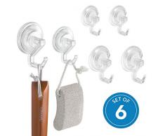 iDesign Power Lock Handtuchhaken, Badezimmerhaken aus Kunststoff, 6er-Set Haken mit Saugnapf, durchsichtig