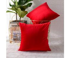 MERNETTE Samtweich dekorative quadratische Kissenbezüge Set Kissenbezüge für Sofa Schlafzimmer Auto Stuhl 22x22 rot