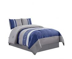 WPM WORLD PRODUCTS MART Bettdecken-Set, gesteppt, Gänsedaunen, für Doppel- oder Queen-Size-Bett, inkl. Bettdecke und Kissenbezügen, Blau/Grau/Weiß Queen blau/grau