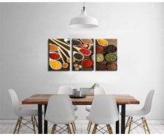 Küche Zeichen Wanddekoration Kunst Colorful Spice und Löffel in Tisch, immer noch Life Kunstwerk Food Concept Retro Bild Kunstdruck auf Leinwand 3 Sets Rahmen Bilder für Home Dekoration Geschenk