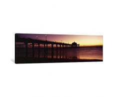 iCanvasART 1 Stück Silhouette of a Pier Manhattan Beach Pier Manhattan Beach, Los Angeles County, Kalifornien, USA Kunstdruck auf Leinwand, Panorama Bilder, 121,9 x 40,6 cm/3,8 cm Tiefe
