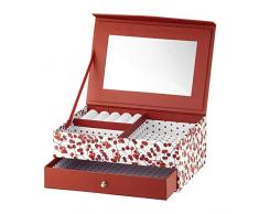 AMBITION Schmuckkasten Damen Vogelbeere 20 x 14 x 8 cm Schmuckkästchen Schmuckkoffer Aufbewahrungsbox mit Fächern Spiegel Geschenk Box schick stilvoll, weiß-rot